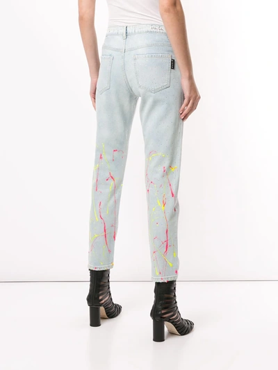 Shop Philipp Plein High-rise Cropped Paint Print Jeans In Blue