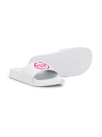 Shop Philipp Plein Logo Print Slides In White