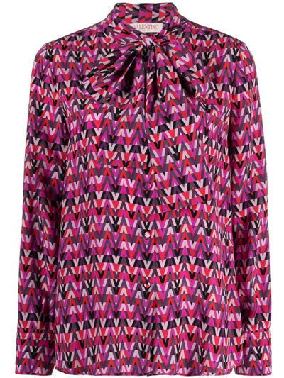 Shop Valentino Motif-print Long-sleeve Blouse In Pink