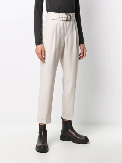 Shop Brunello Cucinelli Belted Cropped Trousers In Neutrals