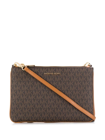 Shop Michael Michael Kors Monogram Print Crossbody Bag In Brown