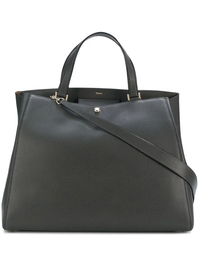 Valextra Brera Large Leather Top handle Tote Bag In Dark Gray