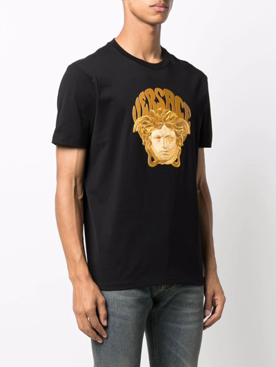 Shop Versace Medusa-embroidered Cotton T-shirt In Black