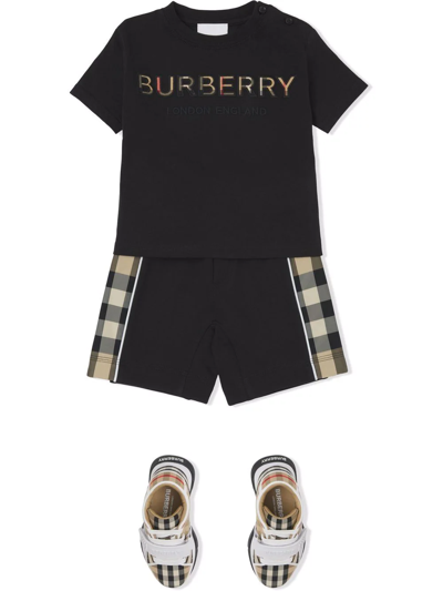 Shop Burberry Vintage Check-panel Cotton Shorts In Black