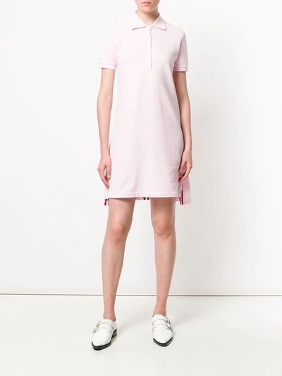 Shop Thom Browne Rwb Stripe Piqué Polo Dress In Pink