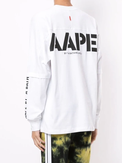 Shop Aape By A Bathing Ape Graphic Logo Print Long-sleeved Top In White
