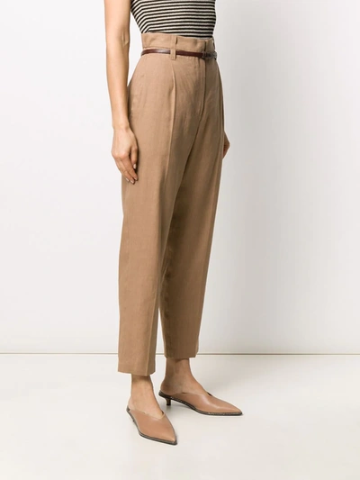 Shop Brunello Cucinelli Belted Cropped Trousers In Neutrals