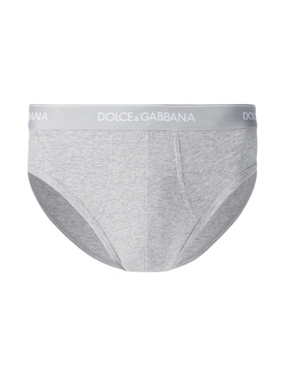 Shop Dolce & Gabbana Logo-waistband Boxer Briefs (pack Of Two) In Grey