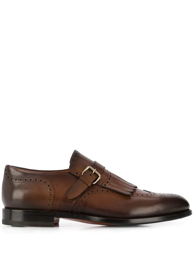 Shop Santoni Perforated Single-buckle Monk Shoes In Brown