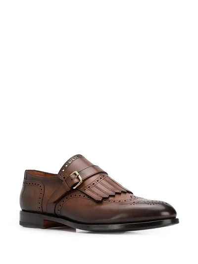 Shop Santoni Perforated Single-buckle Monk Shoes In Brown