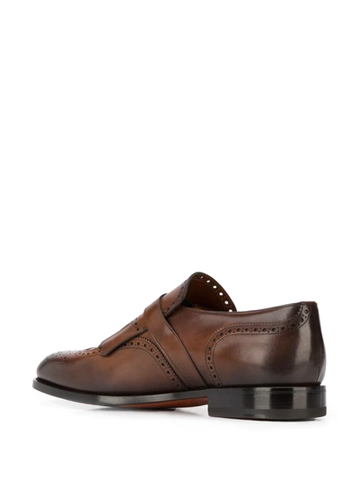 Shop Santoni Perforated Single-buckle Monk Shoes In Brown