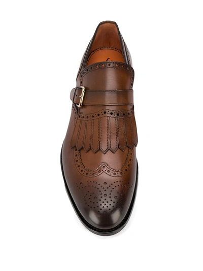 Shop Santoni Perforated Single-buckle Monk Shoes In Brown