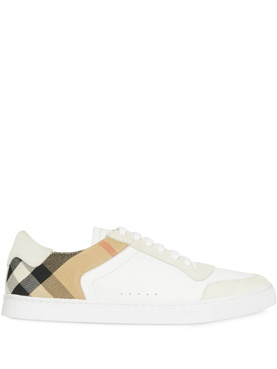 Shop Burberry House Check Panel Sneakers In White