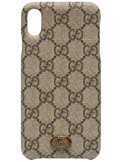 Gucci Ophidia Iphone 12 12 Pro Gg Supreme Phone Case In Brown Modesens