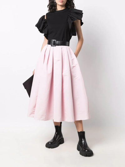 Shop Alexander Mcqueen Full Pleated Midi Skirt In Pink