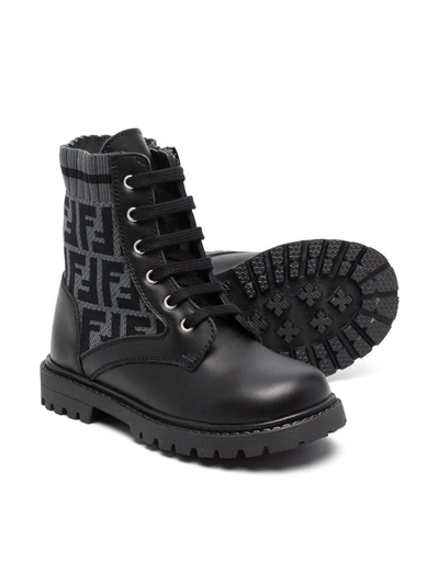 Shop Fendi Ff Motif Lace-up Boots In Black