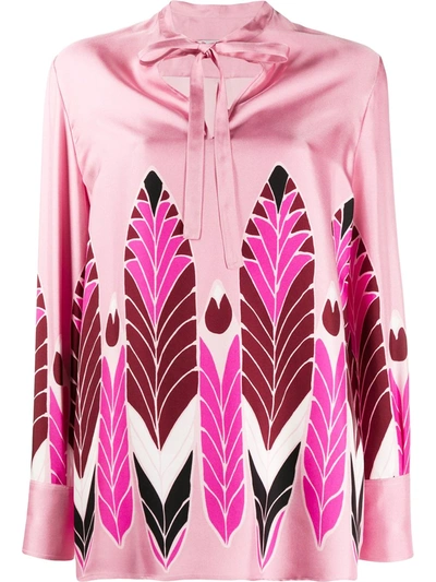 Shop Valentino Feather-print Blouse In Pink