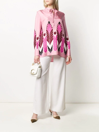 Shop Valentino Feather-print Blouse In Pink