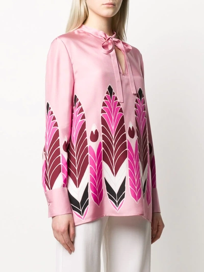 Shop Valentino Feather-print Blouse In Pink