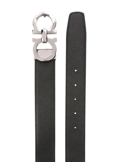 Ferragamo Logo Buckle Leather Belt In Black