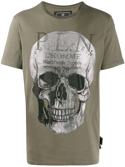 Shop Philipp Plein Platinum Skull T-shirt In Green