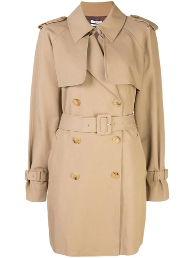 Shop Co Double-breasted Trench At In Neutrals