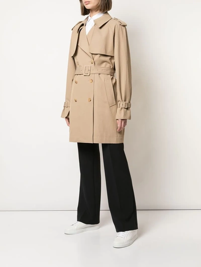 Shop Co Double-breasted Trench At In Neutrals