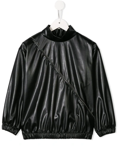 Shop Andorine Leather Look Sweatshirt In Black