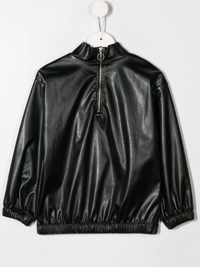Shop Andorine Leather Look Sweatshirt In Black