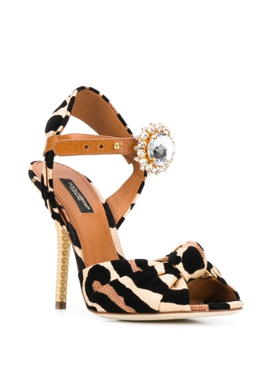 Shop Dolce & Gabbana Jewelled Leopard Print Sandals In Neutrals