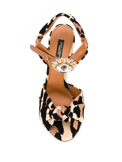 Shop Dolce & Gabbana Jewelled Leopard Print Sandals In Neutrals