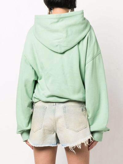 Shop Attico Maeve Cropped Fleece Hoodie In Green