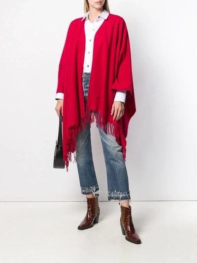 Pre-owned Moschino 1990s Fringed Poncho In Red