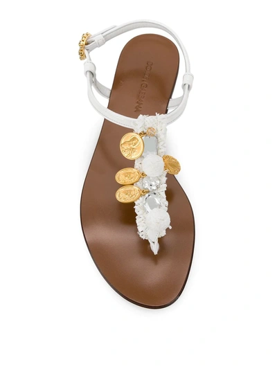 Dolce & Gabbana Coin Embellished Sandals In White