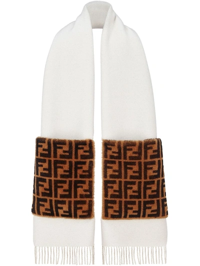 Shop Fendi Touch Of Fur Scarf In White