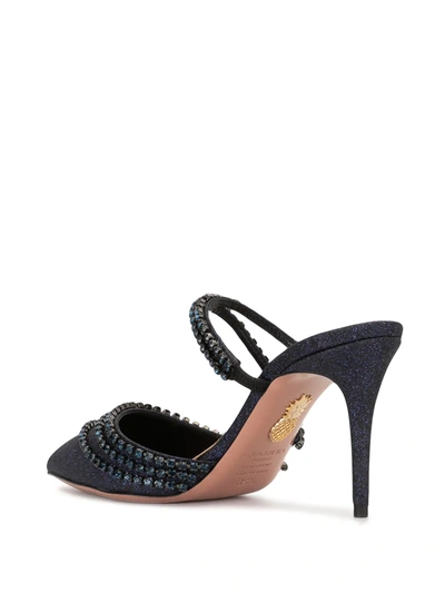 Shop Aquazzura Gem-embellished Pointed Toe Mules In Blue