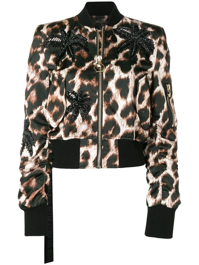 Shop Philipp Plein Leopard Print Cropped Jacket In Black