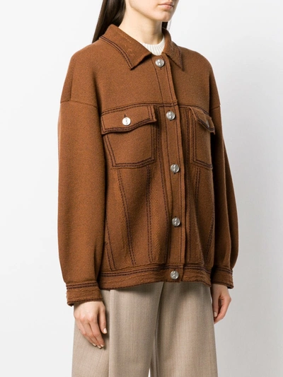 Shop Barrie Contrast Stitch Knitted Jacket In Brown