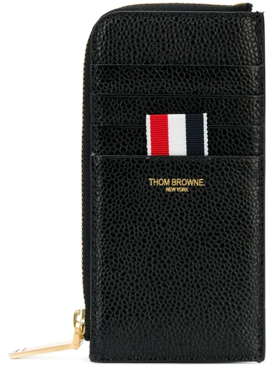 Shop Thom Browne Half-zip Leather Wallet In Black