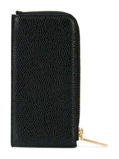 Thom Browne Black Half Zip Around Wallet In Pebble Grain In Black