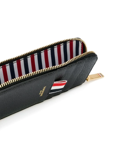 Thom Browne Black Half Zip Around Wallet In Pebble Grain In Black