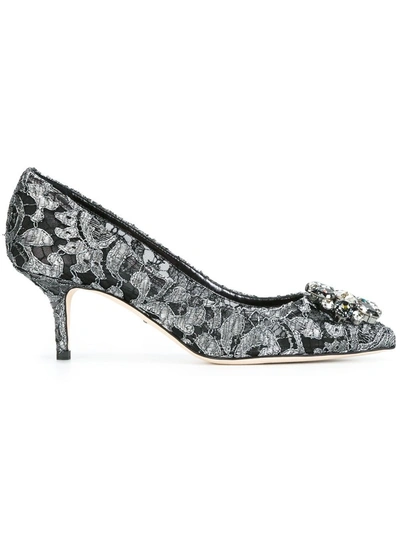 Shop Dolce & Gabbana Rainbow Lace 60mm Brooch-detail Pumps In Metallic