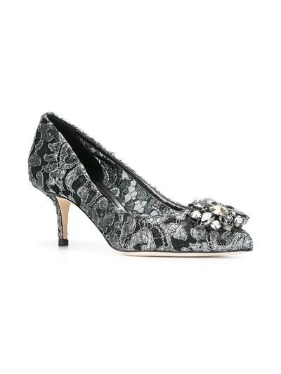 Dolce & Gabbana Bellucci 60 Lurex Lace Pumps With Brooch Detail In Metallic