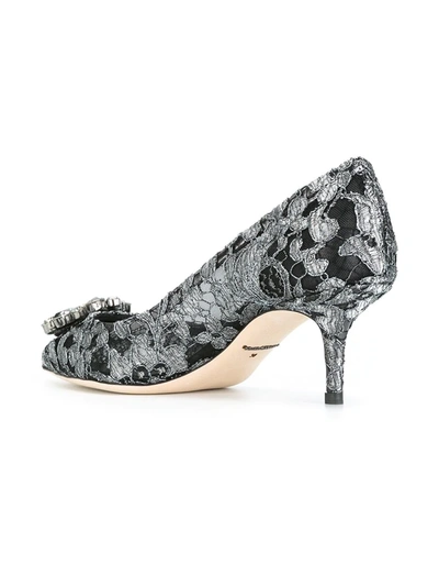 Dolce & Gabbana Bellucci 60 Lurex Lace Pumps With Brooch Detail In Metallic