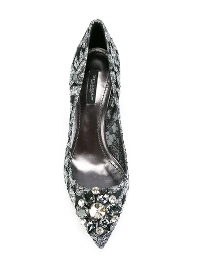 Dolce & Gabbana Bellucci 60 Lurex Lace Pumps With Brooch Detail In Metallic