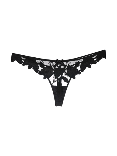 Shop Fleur Du Mal Lily Embroidery Hipster Thong In Black