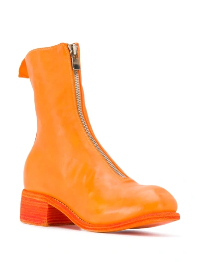 Shop Guidi Front-zip Leather Boots In Orange