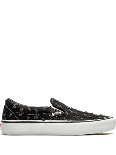 Shop Vans X Supreme Slip-on Pro "black Hole Punch Denim" Sneakers