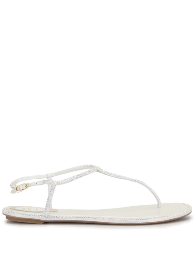 Shop René Caovilla Diana Crystal Embellished Sandals In White