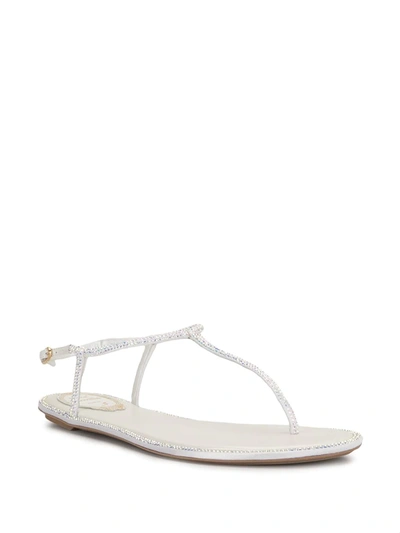 Shop René Caovilla Diana Crystal Embellished Sandals In White